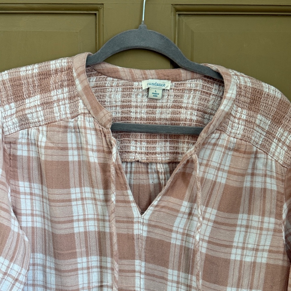 Sundance Blush Plaid Women's Blouse. Size L 100% cotton - Picture 3 of 10